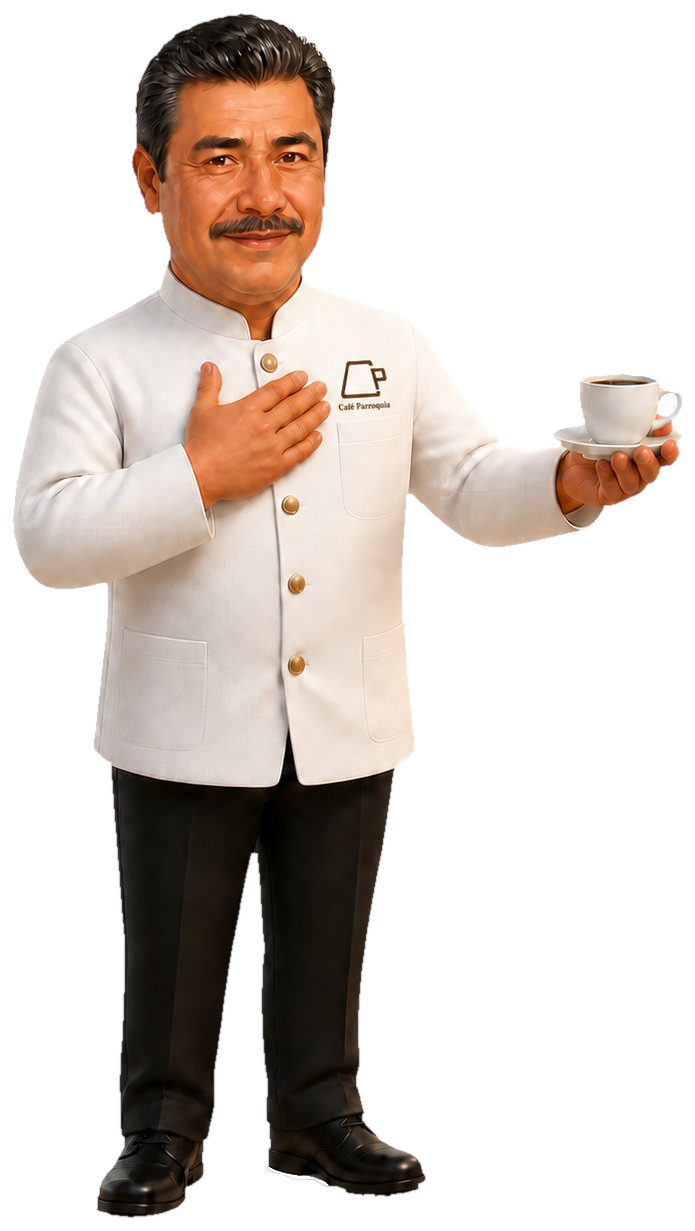Raúl, anfitrión de Café Parroquia, ofreciendo una taza de café